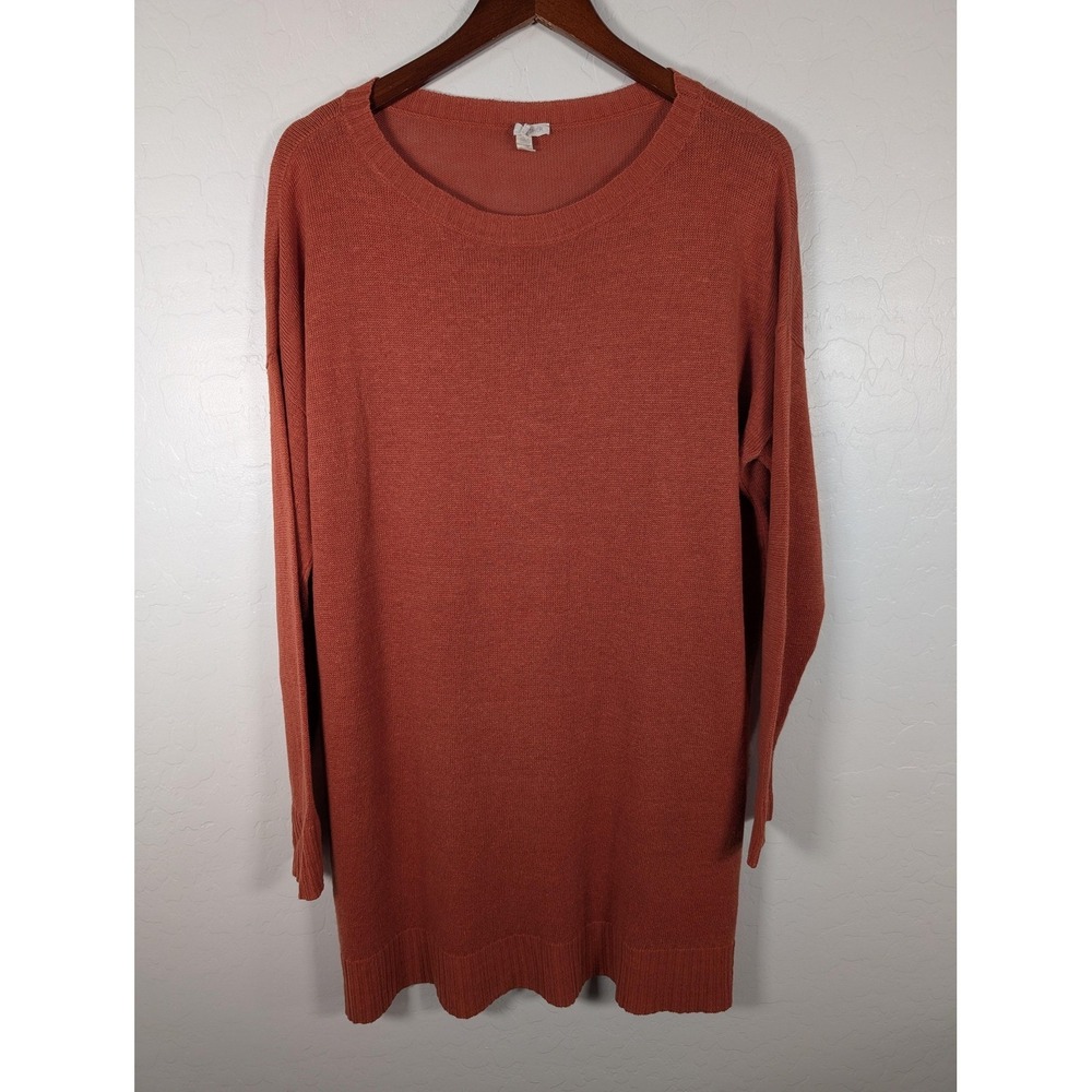 Eileen Fisher Sweater Womens Medium Orange Organic Linen Tunic Crewneck Pullover